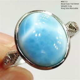 Natural Blue Larimar Oval Adjustable Ring Jewelry Water Pattern Real Larimar For Women Men Healing Fashion Stone AAAAAA