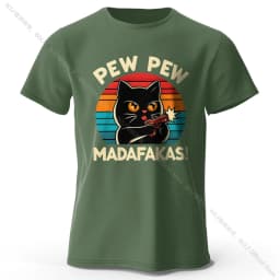 Cute Hand-Drawn Cat Doodle Print 100% Cotton T-Shirt, Ultra Soft Round Neck Short Sleeve Tee for Men & Women