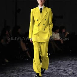 Smart Causal Grey Suit For Men Double Breasted Peak Lapel Loose 2 Piece Jacket Pants Office Daily Prom Terno Masculinos Completo