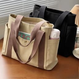 Large Canvas Tote Bag with Multiple Pockets, Minimalist Shoulder Handbag for Work, Travel & Daily Use
