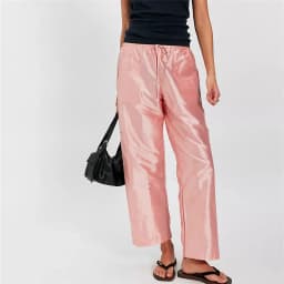 Women Shiny Satin Drawstring Waist Cargo Pants Loose Straight Leg Multi Pockets Solid Casual Ankle Length Streetwear Trousers
