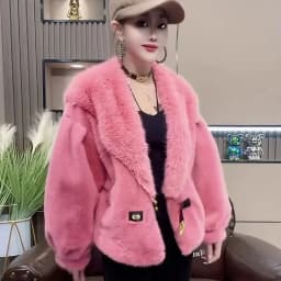 Short New High-End Winter Fur Collar Short Jacket With Integrated Colour Matching Friendly Imitation Fur Jacket For Women Pink