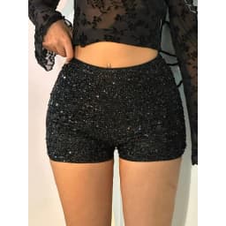 Women Sequins Black Low Rise Shorts Y2K Sexy Skinny Mini Shorts Summer Fashion Party Clubwear Costume Bottoms