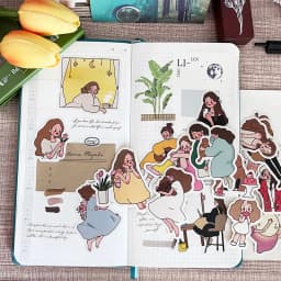 22pcs Cute Girl's Daily Notebook Sticker Material Set with Characters Ins Wind Salt Department of Japan Korea Decoration.
