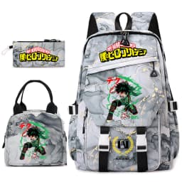 My Hero Academia Anime Print School Backpack Set for Girls Casual Lightweight Student Bookbag with Lunch Bag Pencil Case