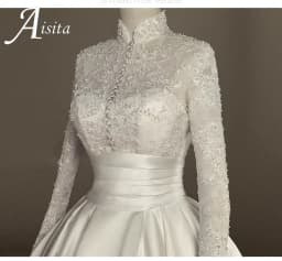 A-Line Satin High Neck Long Sleeves 2025 A Line Bridal Gown Appliques Bride Dress Vintage Princess Bridal Gown Customized