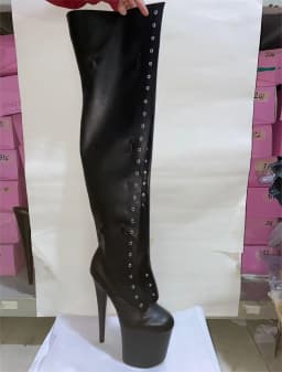 12-23cm high heels high boots, buckle boots round head dancer fashion sexy catwalk shoes to thigh high boots