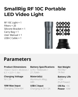 SmallRig RF 10C RGB LED Video Light Photography Flashlight 7500mAh Alloy Patterned Light 4-Color Fill Light with 20 Patterned