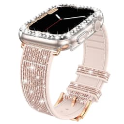 Case+silicone Leather Strap For Apple watch band 41mm 45mm 40mm 44mm 38mm 42mm 44 Bling bracelet iWatch serie 3 4 5 6 se 7 strap