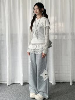 Y2k Aesthetics Preppy Style Straight Pants Polka Dot Star Patchwork Casual Pantalones Mujer Punk Harajuku Loose Women's Clothing