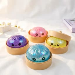 Hot Mini Glitter Dumpling Pressure Ball Sensory Squeeze Toy Realistic Steamer Bun Stress Reliever Soft Pinch Decompression Gifts