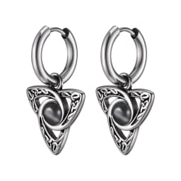 Vnox Retro Celtic Knot Triangle Earrings for Men Women,Black Opal Stone Hoop Earrings,Vintage Stainless Steel Geometric Earrings