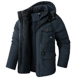 Men's Jacket WINTER Coats USA SIZE Large SIZE Lamb Fleece JACKETS Hooded Cotton Thickened Multi Pocket Casual Mid length Coat