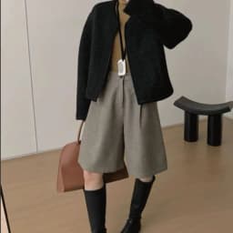 Chic Women Thicken Warm Loose Pockets Faux Woolen Straight Shorts 2025 Autumn Winter High Waist Ladies Wide Leg Shorts N190