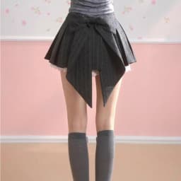 Bow Gray Pleated Skirt Women Lace Patchwork Mini Skirt 2025 Summer Fashion Lolita Style Striped Dot Print Cutecore Skirt Design