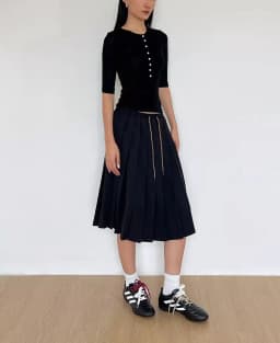 Women Drawstring Pleated Batavia Midi Skirt