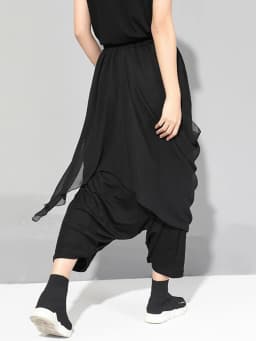 [EAM] High Elastic Waist Black Irregular Long Harem Trousers New Loose Fit Pants Women Fashion Tide Spring Autumn 2026 1DE7835