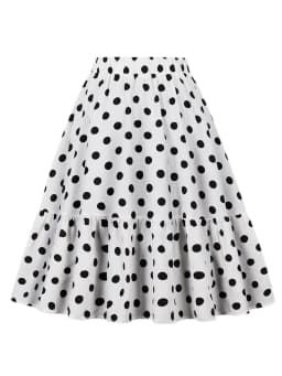 2024 Elegant Flower Dot Printed Casual Party Elastic Waist Knee length Skirt for Women