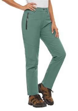 TACVASEN Women's Warm Fleece Lined Windproof Waterproof Shell Pants Soft Work Pants Outdoor Hiking Ski Trousers with Zip Pockets