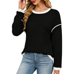 Sweatshirt For Women Contrast Crewneck Pullover Solid Color;contrast Binding;classic Basic;casual Chic;soft Cute Baggy Shirt
