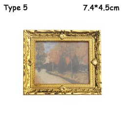 1:12 Scale Vintage Gloden Frames Miniature Oil Painting Dollhouse Ornament Mini Picture Retro Mirror Kids Toys Doll Accessories