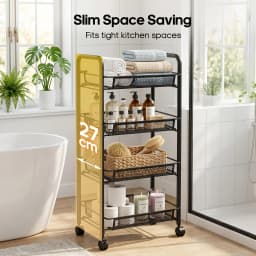 3/4/5Tier Mesh Wire Rolling Cart, Kitchen Storage Organizer Utility Cart Full Metal Basket Storage Art Trolley Carts With Wheels