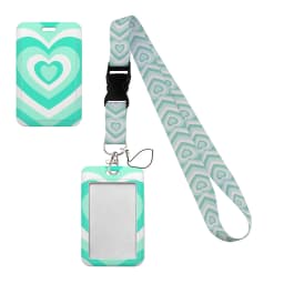 Simple Marble Heart Rainbow Card Holder with Buckle Lovely Hanging Rope ID Pass Hang Accessories Holder Lanyard Passr Case