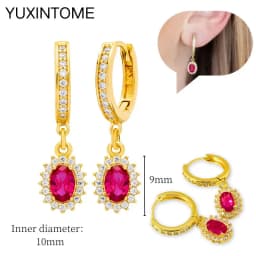925 Silver Ear Needle Rose Red Hoop Earrings For Women Exquisite Water Drop/Flower/Heart Crystal Piercing Huggie Earring Jewelry