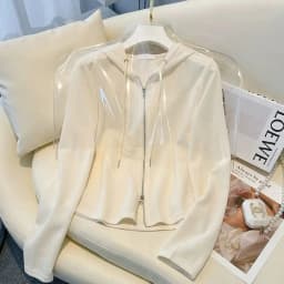 Korean Style Women's Zipper Hoodie Double Headed Slim Fit Short Base Shirt Brushed Fleece Jacket Outerwear Long Sleeve