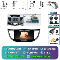 Android 16 Carplay Auto Car Radio Multimedia Player For Honda CRV CR-V 2012-2016 WIFI+4G DSP Autoradio Stereo 2din Head Unit