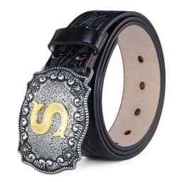 Western Belt Men Genuine Leather Belts for Men Women Cowboy Cowgirl Big Letters Buckle Gold Male Belts Long Black Brown Quality