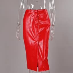 Linad Sexy Red PU Split Skirts For Women Street Chic Slim High Waist Zipper Skirts 2026 Vintage Straight Mid Calf Skirt Female