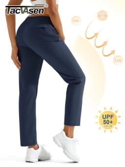 TACVASEN Womens Hiking Pants Lightweight Quick Dry UPF 50 Travel Pants Water Resistant Elastic Waist Golf Pants With Zip Pockets