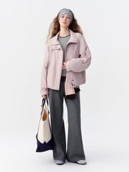DUSHU Women Windproof Warm Pink Down Jacket with Elastic Hem 2026 Winter New Loose Fit Stylish Outerwear White Duck Down Filled