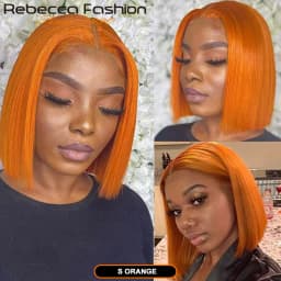 Ginger Short Bob Lace Front Wigs 100% Human Hair Wigs Lace Wigs For Women Blonde Orange Straight Brazilian Hair T Part Wig QVR