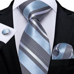 New Formal Ties Classic Blue Striped Necktie Handkerchief Cufflinks Gift For Men Wedding Tie Cravate Gravatas