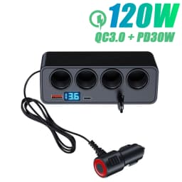 9in1 12V/24V Cigarette Lighter Splitter 228W USB Car Charger Adapter QC3.0 PD45W Cable with LED Voltage Display Car Accessories