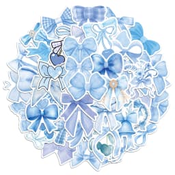 50PCS Blue Cartoon Bow Stickers Exquisite and Cute Handbooks Material Phone Cases Laptop Suitcases Water Cups Waterproof Sticker
