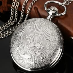 New Relief Sea Blue Star and Moon Quartz Necklace Inlaid with Pearl Silver Pocket Watch Pendant Chain for Male and FemaleStudent