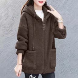 Ladies Thickened Fleece Jacket with Hat Casual Long Sleeve Warm Coat Chinese Brand Women's Fashion Autumn Winter Outerwear