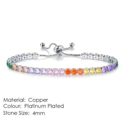 Chic 4mm Round Colorful Crystal Tennis Bracelets Silver Color Adjustable Folding Buckle Chain Bracelet on Hand Fashion Jewelry
