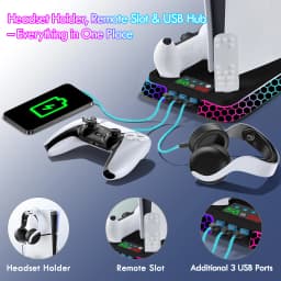 All-in-One Cooling Stand Base for PS5/PS5 Slim/PS5 Pro Model: YH66S with RGB Lighting Effects, Storage Function and Controller