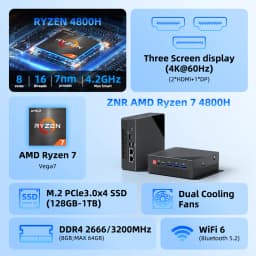 Texhoo MINI PC AMD Ryzen7 4800H 4.2GHz 2xLAN 16G DDR4 512GB SSD Pcle3.0 WIFI6 BT5.2 Triple Display Desktop Computer for Office 