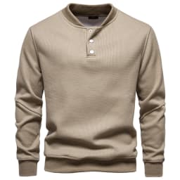 AIOPESON Men's High Quality Sweatshirt Solid Color Button Down Placket Winter Warm Fleece Lined Casual Pullover Mens Sweatshirts
