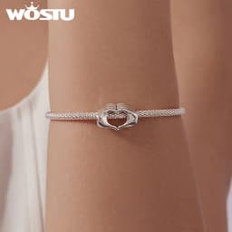 WOSTU Copper Heart Charm Rose Four-leaf Pendant Plated White Gold Fit 0.45cm Bracelet Original For Women  Fashion Jewelry Gift