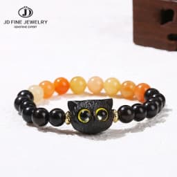 JD Natural Bodhi Root Carved Cat Claw Lucky Cat Cartoon Bracelet Women Weathered Charcoal Burn Small Cute Ethnic Style Jewelry