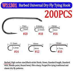 200pcs Barbed and Barbless Fishing Fly Hook Nymphs Pupa Egg Fly Dry Fly Wet Fly Jig Nymph Hook Caddis Streamer Fly Tying Hook