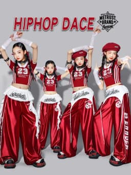 Girls Jazz Dance Performance Outfit Red Pants Set Children's Street Dance Show Costume Trendy Girls' Clothing Stage Performance