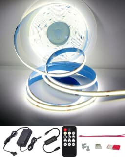 ETL Listed 24V DC 50ft/15m COB LED Strip Lights 3000K/4000K/6500K Dimmable with RF Remote Control for Bedroom Cabinet Kitchen Living Room(Power Supply Included)