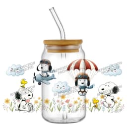 cartoon dog pattern 16OZ UV DTF Cup Wrap Stickers Waterproof Durable DIY Snoopy Design For Libbey Glass Home decoration